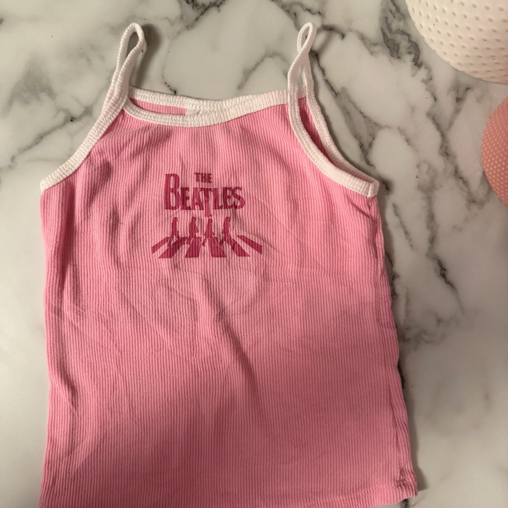 The Beatles Pink and White Ribbed Logo Tank